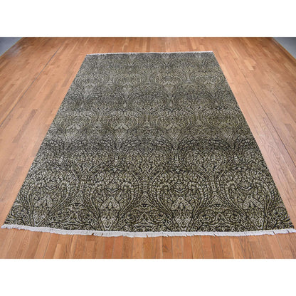 Modern and Contemporary Wool & Silk Hand Knotted Rug Grey No Border 8.8X12.3 -O087081