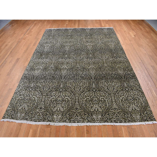 Modern and Contemporary Wool & Silk Hand Knotted Rug Grey No Border 8.8X12.3 -O087081