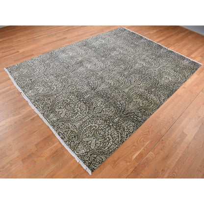 Modern and Contemporary Wool & Silk Hand Knotted Rug Grey No Border 8.8X12.3 -O087081