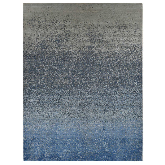 Modern and Contemporary Wool & Silk Hand Knotted Rug Blue No Border 10.0X14.0 -O087085