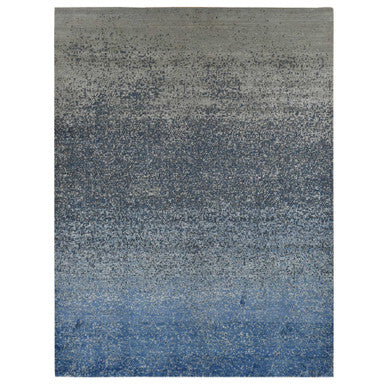 Modern and Contemporary Wool & Silk Hand Knotted Rug Blue No Border 10.0X14.0 -O087085