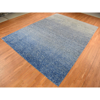Modern and Contemporary Wool & Silk Hand Knotted Rug Blue No Border 10.0X14.0 -O087085