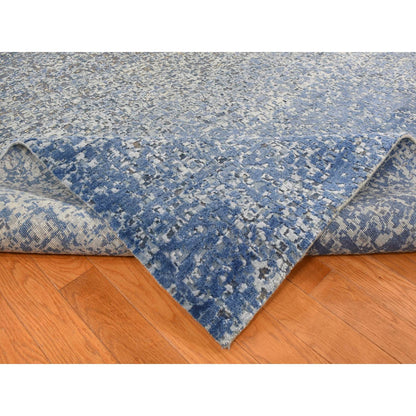 Modern and Contemporary Wool & Silk Hand Knotted Rug Blue No Border 10.0X14.0 -O087085