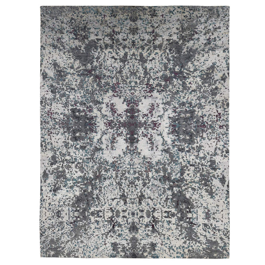 Modern and Contemporary Wool & Silk Hand Knotted Rug Grey No Border 9.10X13.7 -O087086