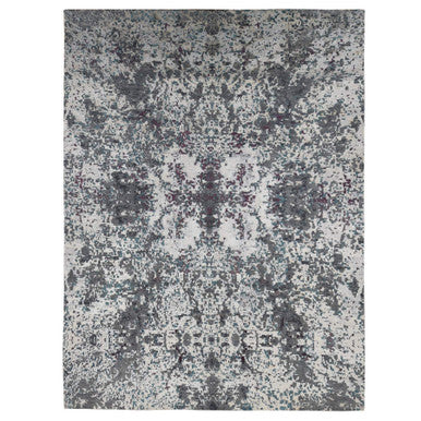 Modern and Contemporary Wool & Silk Hand Knotted Rug Grey No Border 9.10X13.7 -O087086