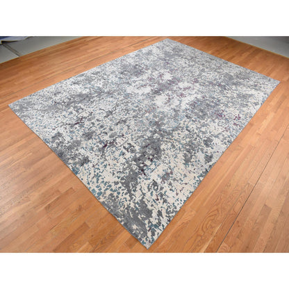 Modern and Contemporary Wool & Silk Hand Knotted Rug Grey No Border 9.10X13.7 -O087086