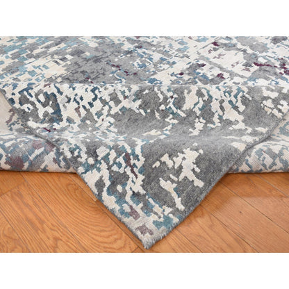 Modern and Contemporary Wool & Silk Hand Knotted Rug Grey No Border 9.10X13.7 -O087086