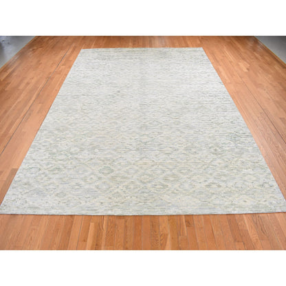 Modern and Contemporary Wool & Silk Hand Knotted Rug Ivory No Border 9.10X14.0 -O087087