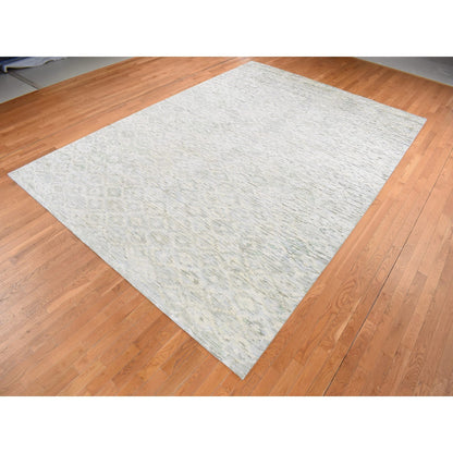 Modern and Contemporary Wool & Silk Hand Knotted Rug Ivory No Border 9.10X14.0 -O087087