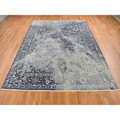 Heriz Wool & Silk Hand Knotted Rug Grey Gray 9.0X12.0 -O087088