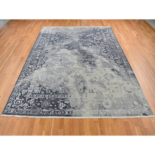 Heriz Wool & Silk Hand Knotted Rug Grey Gray 9.0X12.0 -O087088