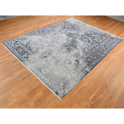 Heriz Wool & Silk Hand Knotted Rug Grey Gray 9.0X12.0 -O087088