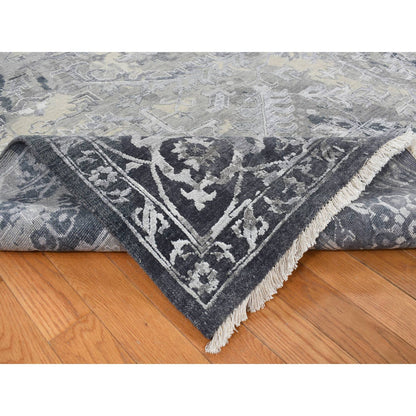 Heriz Wool & Silk Hand Knotted Rug Grey Gray 9.0X12.0 -O087088