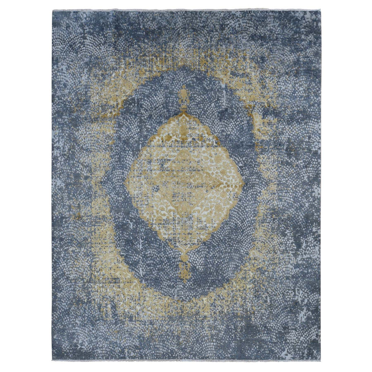 Gray 9'0" x 11'10" Transitional & Pure Hand knotted Wool/Silk Rug - Sku: O087089