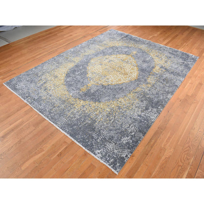 Transitional Wool & Pure Silk Hand Knotted Rug Grey No Border 9.0X11.10 -O087089