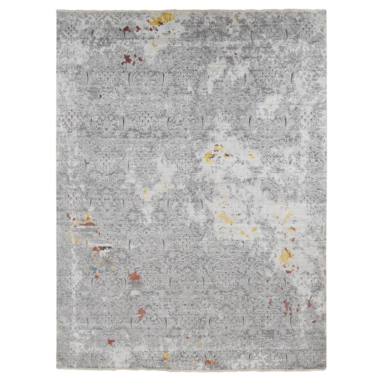 Gray 8'9" x 11'10" Modern and Contemporary & Art Hand knotted Wool/Silk Rug - Sku: O087091