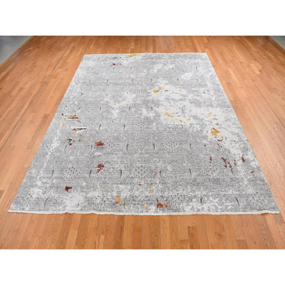 Modern and Contemporary Wool & Art Silk Hand Knotted Rug Grey No Border 8.9X11.10 -O087091