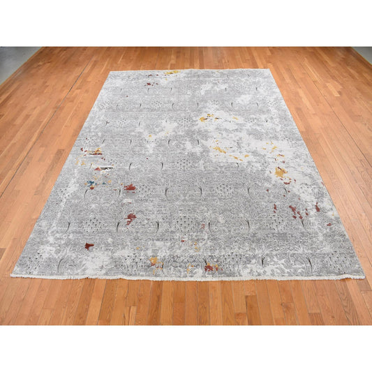 Modern and Contemporary Wool & Art Silk Hand Knotted Rug Grey No Border 8.9X11.10 -O087091