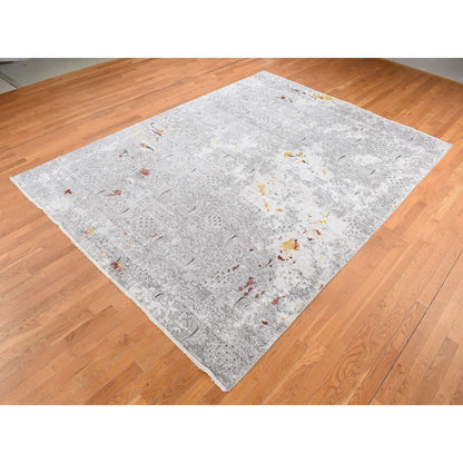 Modern and Contemporary Wool & Art Silk Hand Knotted Rug Grey No Border 8.9X11.10 -O087091
