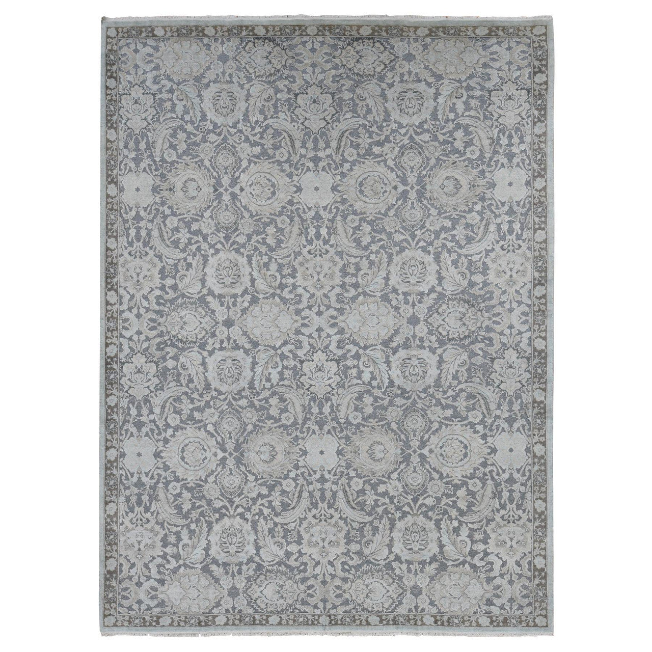 Gray 9'1" x 12'5" Oushak And Peshawar Hand knotted Wool/Silk Rug - Sku: O087093