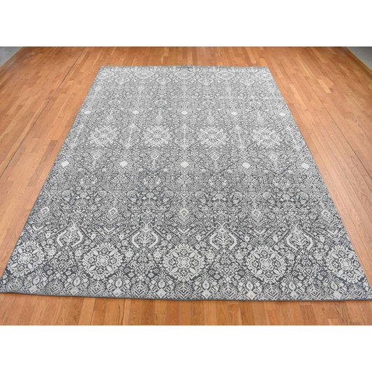 Modern and Contemporary Wool & Silk Hand Knotted Rug Grey No Border 9.0X12.2 -O087094