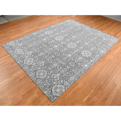 Modern and Contemporary Wool & Silk Hand Knotted Rug Grey No Border 9.0X12.2 -O087094
