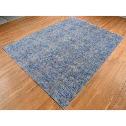 Modern and Contemporary Wool & Silk Hand Knotted Rug Grey No Border 9.0X12.0 -O087095