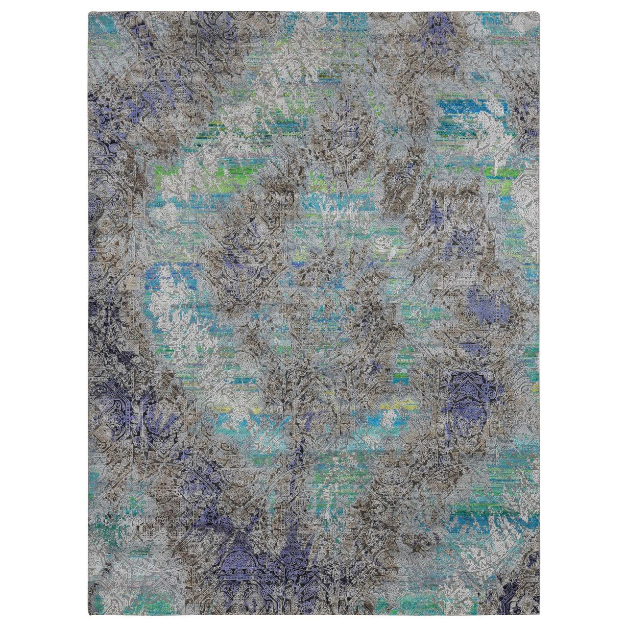 Gray 8'9" x 11'10" Modern and Contemporary Sari Hand knotted Silk Rug - Sku: O087097