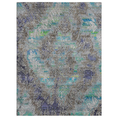 Modern and Contemporary Sari Silk Hand Knotted Rug Grey No Border 8.9X11.10 -O087097