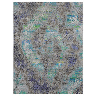 Modern and Contemporary Sari Silk Hand Knotted Rug Grey No Border 8.9X11.10 -O087097
