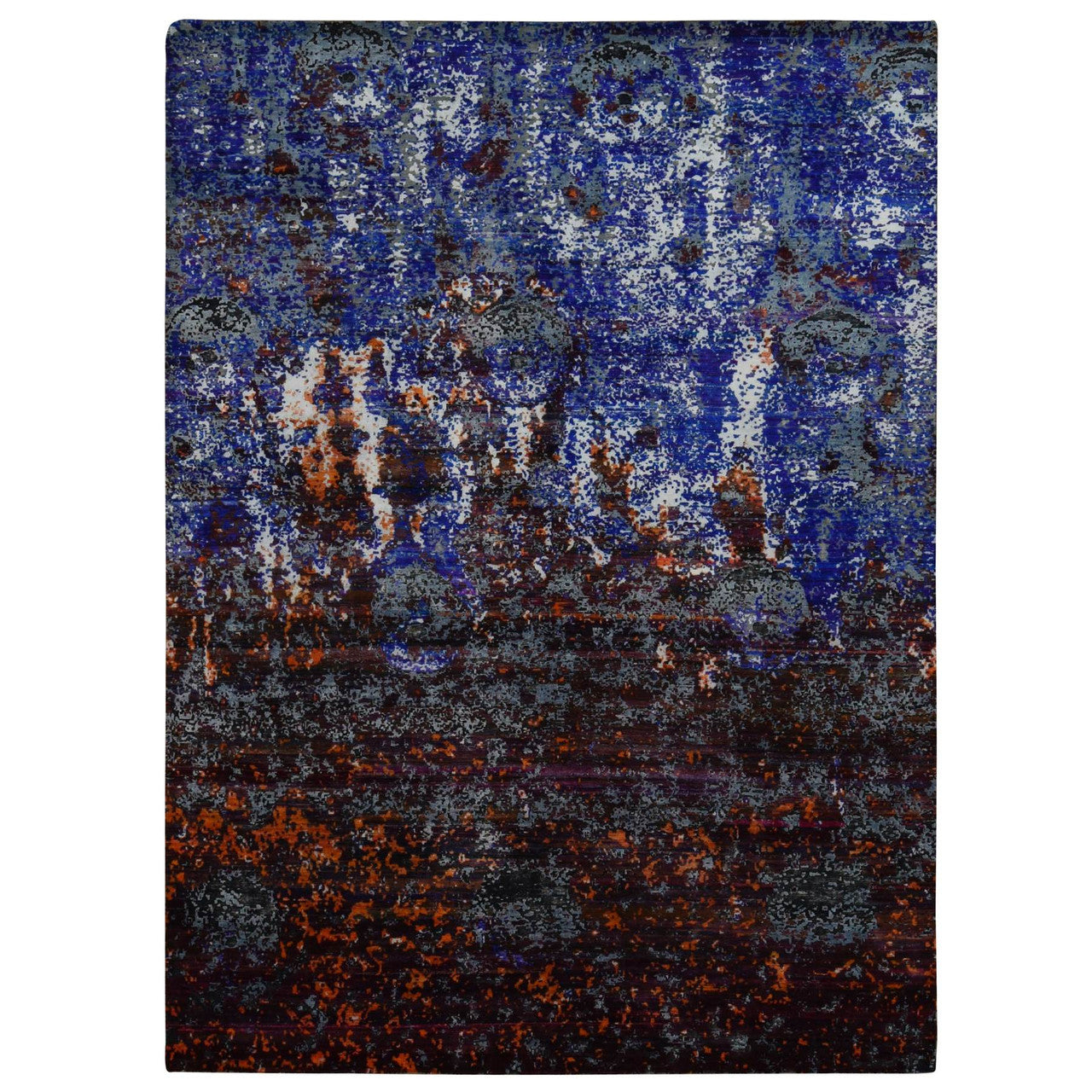 Blue 8'10" x 12'0" Modern and Contemporary & Sari Hand knotted Wool/Silk Rug - Sku: O087098