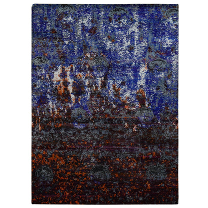 Modern and Contemporary Wool & Sari Silk Hand Knotted Rug Blue No Border 8.10X12.0 -O087098