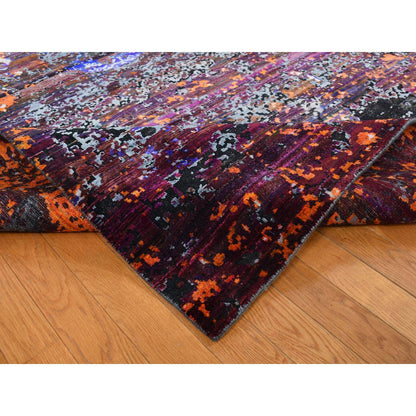 Modern and Contemporary Wool & Sari Silk Hand Knotted Rug Blue No Border 8.10X12.0 -O087098