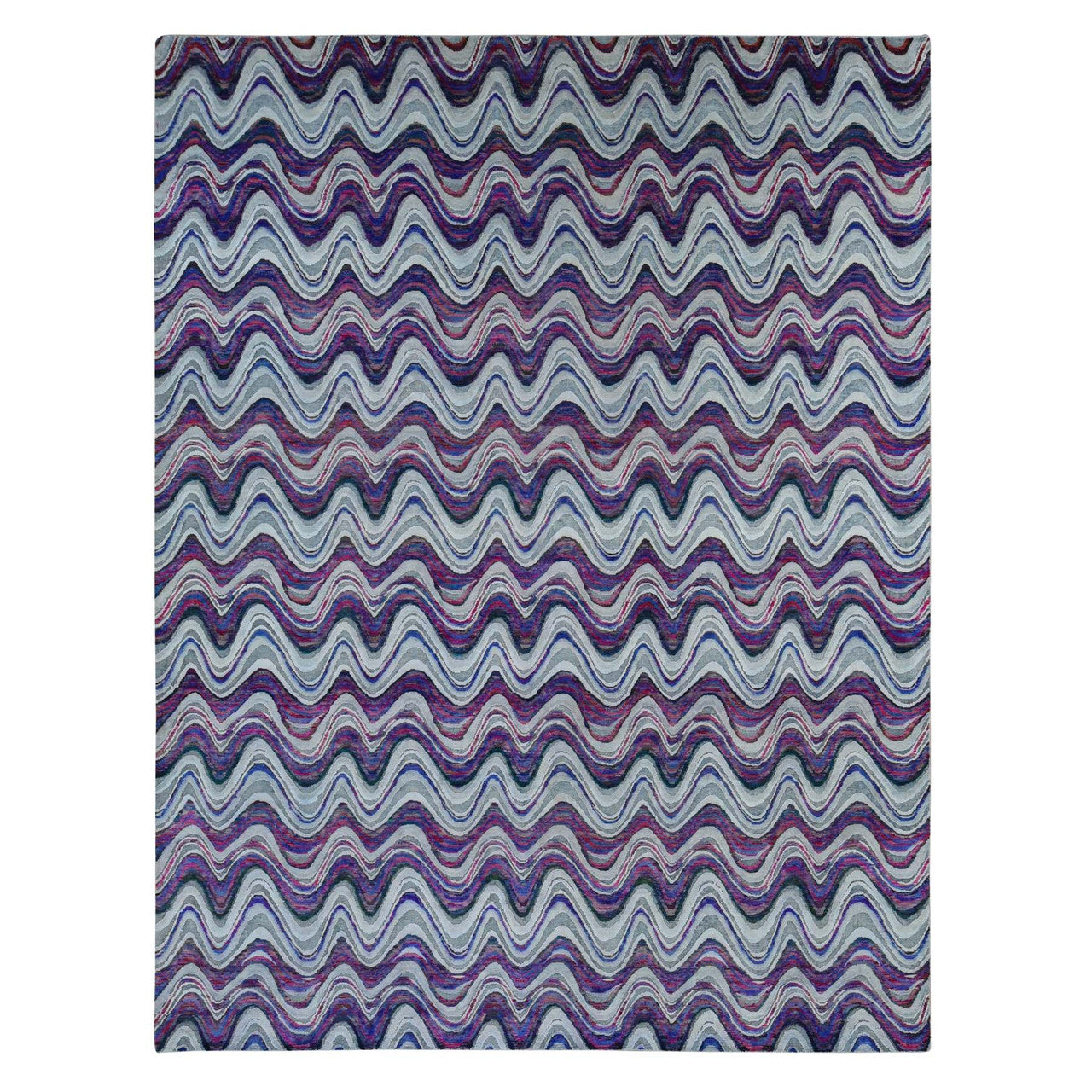 Ivory 9'0" x 11'10" Modern and Contemporary Hand knotted Wool/Silk Rug - Sku: O087100