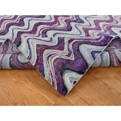 Modern and Contemporary Wool & Silk Hand Knotted Rug Ivory No Border 9.0X11.10 -O087100