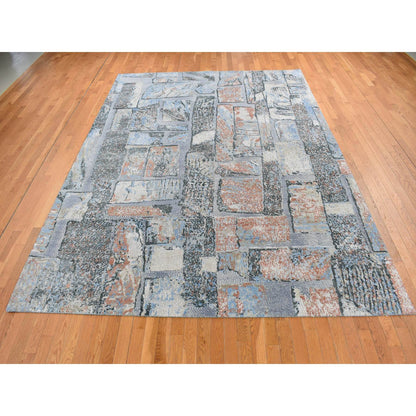 Modern and Contemporary Wool & Silk Hand Knotted Rug Grey No Border 9.0X12.2 -O087102