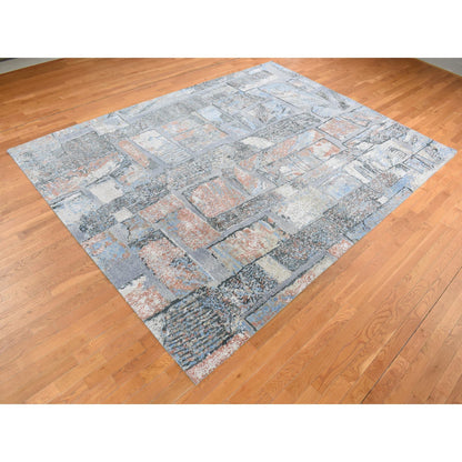 Modern and Contemporary Wool & Silk Hand Knotted Rug Grey No Border 9.0X12.2 -O087102
