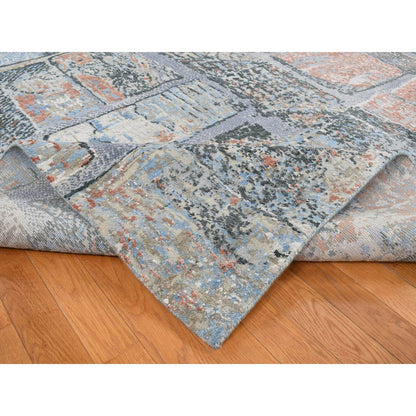Modern and Contemporary Wool & Silk Hand Knotted Rug Grey No Border 9.0X12.2 -O087102