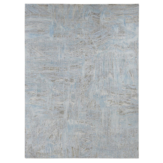 Modern and Contemporary Wool & Silk Hand Knotted Rug Blue No Border 8.9X12.0 -O087103