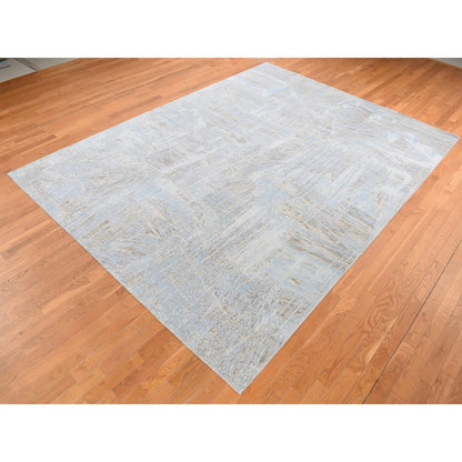 Modern and Contemporary Wool & Silk Hand Knotted Rug Blue No Border 8.9X12.0 -O087103