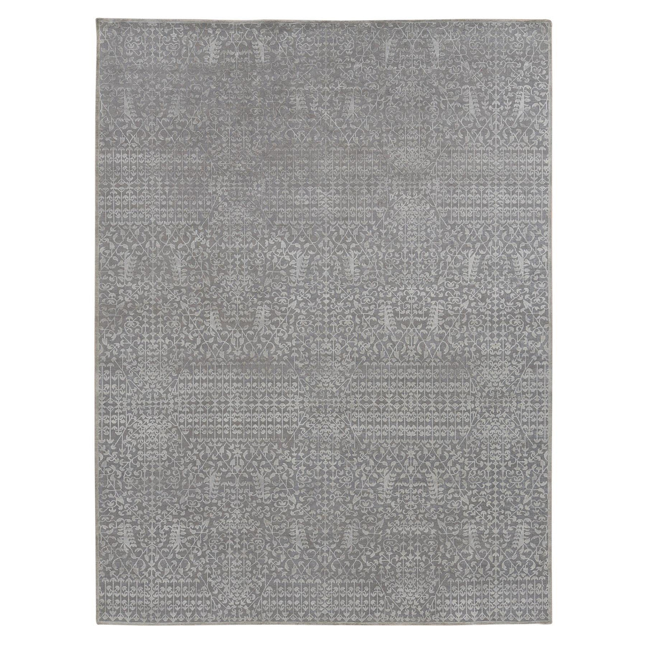 Gray 9'0" x 12'1" Modern and Contemporary Hand knotted Wool/Silk Rug - Sku: O087104