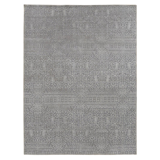 Modern and Contemporary Wool & Silk Hand Knotted Rug Grey No Border 9.0X12.1 -O087104