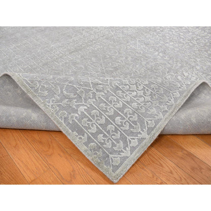 Modern and Contemporary Wool & Silk Hand Knotted Rug Grey No Border 9.0X12.1 -O087104