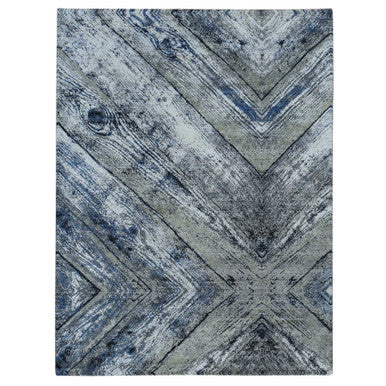 Modern and Contemporary Wool & Silk Hand Knotted Rug Grey No Border 9.0X12.1 -O087107