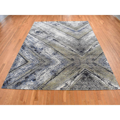 Modern and Contemporary Wool & Silk Hand Knotted Rug Grey No Border 9.0X12.1 -O087107