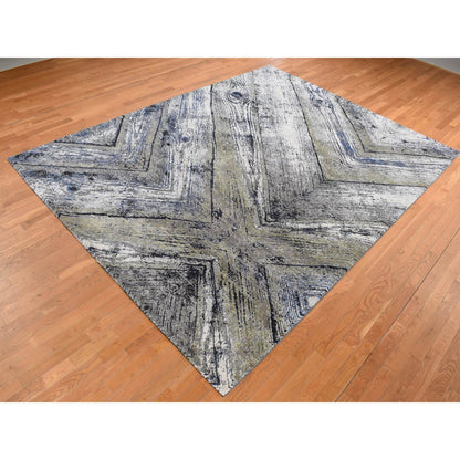 Modern and Contemporary Wool & Silk Hand Knotted Rug Grey No Border 9.0X12.1 -O087107