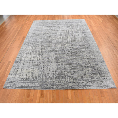 Modern and Contemporary Wool & Silk Hand Knotted Rug Grey No Border 8.10X12.2 -O087108