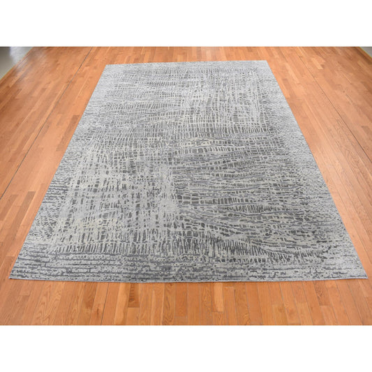 Modern and Contemporary Wool & Silk Hand Knotted Rug Grey No Border 8.10X12.2 -O087108