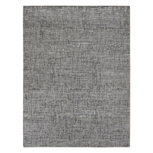 Modern and Contemporary Wool & Silk Hand Knotted Rug Grey No Border 9.2X12.4 -O087109
