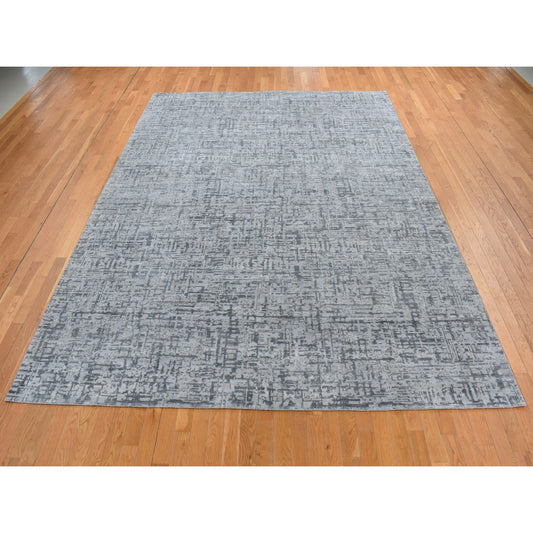 Modern and Contemporary Wool & Silk Hand Knotted Rug Grey No Border 9.2X12.4 -O087109